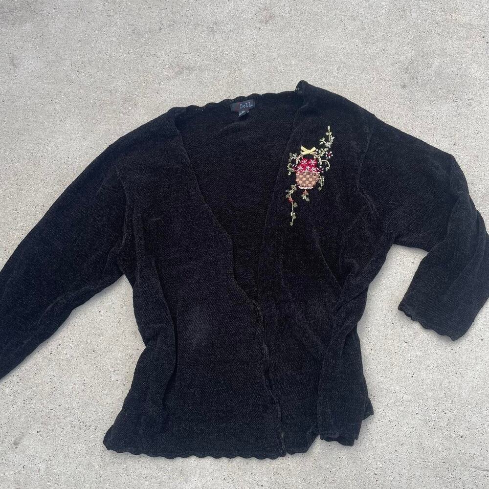 Vintage 90s Womens 3X Cottagecore‎ Cardigan Velvet Embroidery Floral Grunge Goth